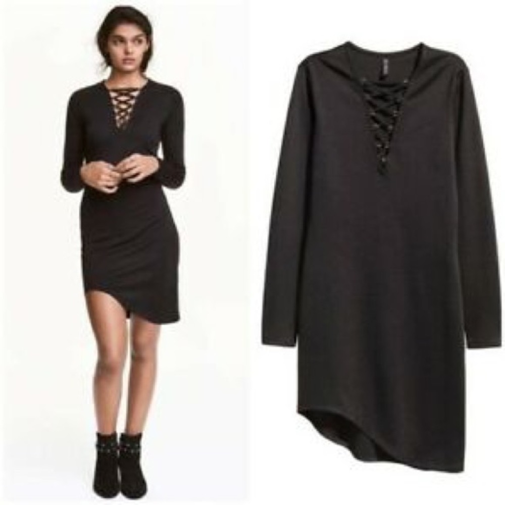H&M Asymmetrical Black Lace-up Dress